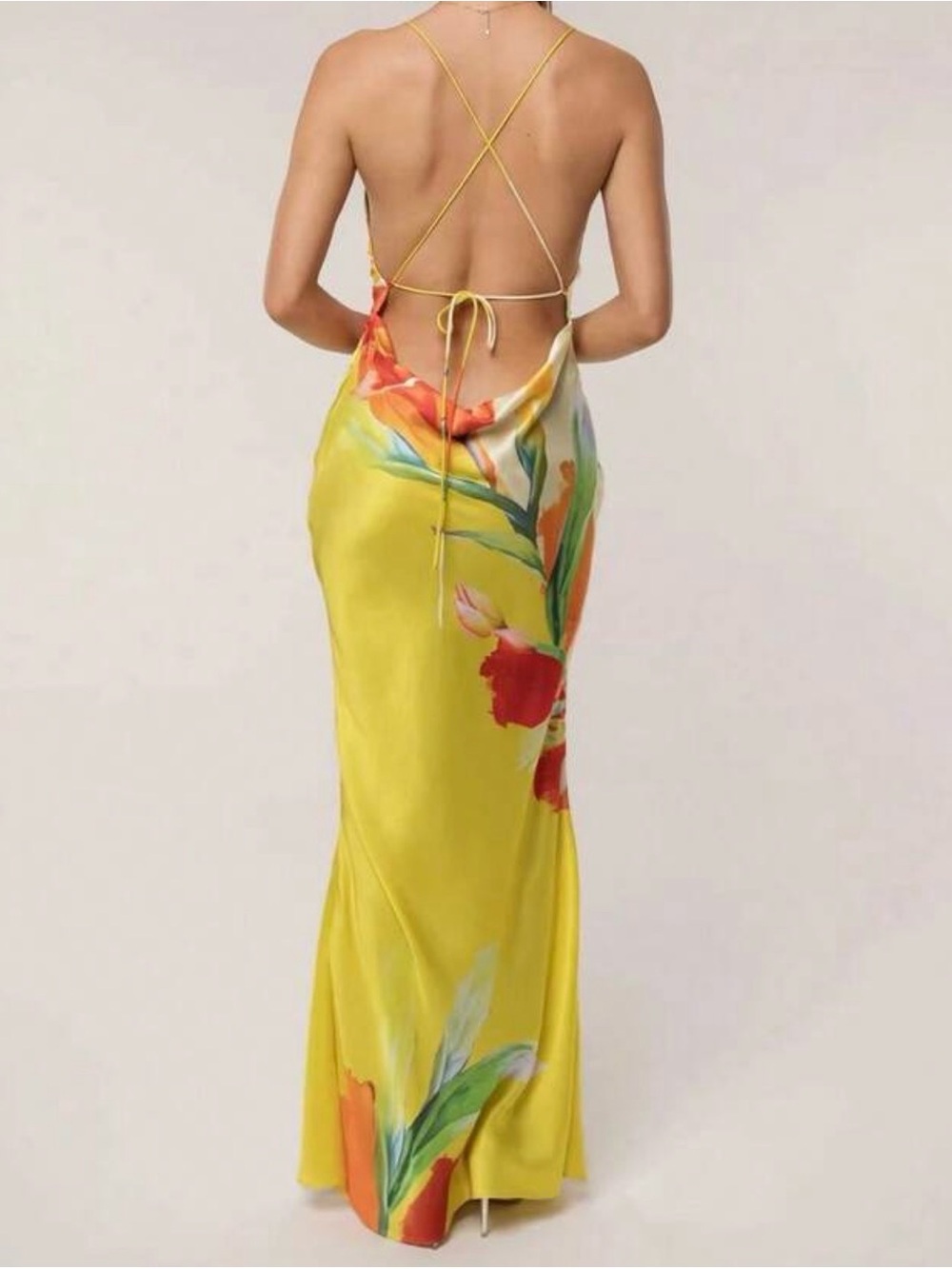 Yellow Floral Cowl Neck Slip Dress - Picture 3 of 3